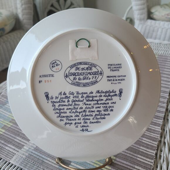 Vintage D'Arceau Limoges Lafayette Legacy Collector Plate 3 City Tavern Meeting - Picture 7 of 10